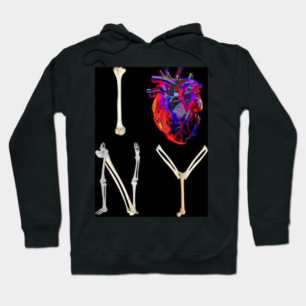 I bone NY - spooky version of I love New York with anatomical bones and art heart Hoodie by Asterisque